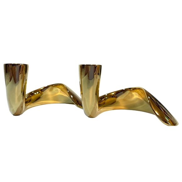 2 VTG Georg Jenson Candle Holders Gold Plt Stainless Rare Denmark MCM Minimal - Picture 3 of 16